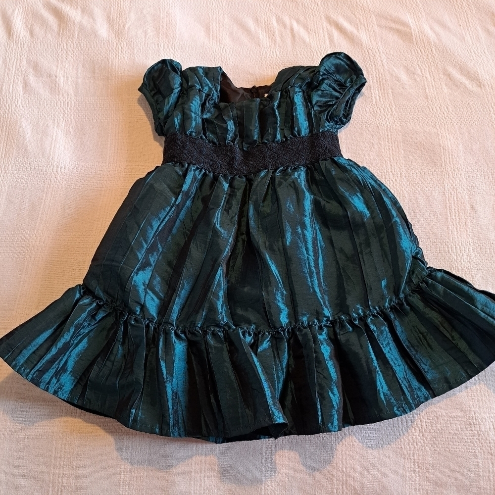 Hanna Andersson girls size 90 or 3T dark teal party dress, has bottom tulle